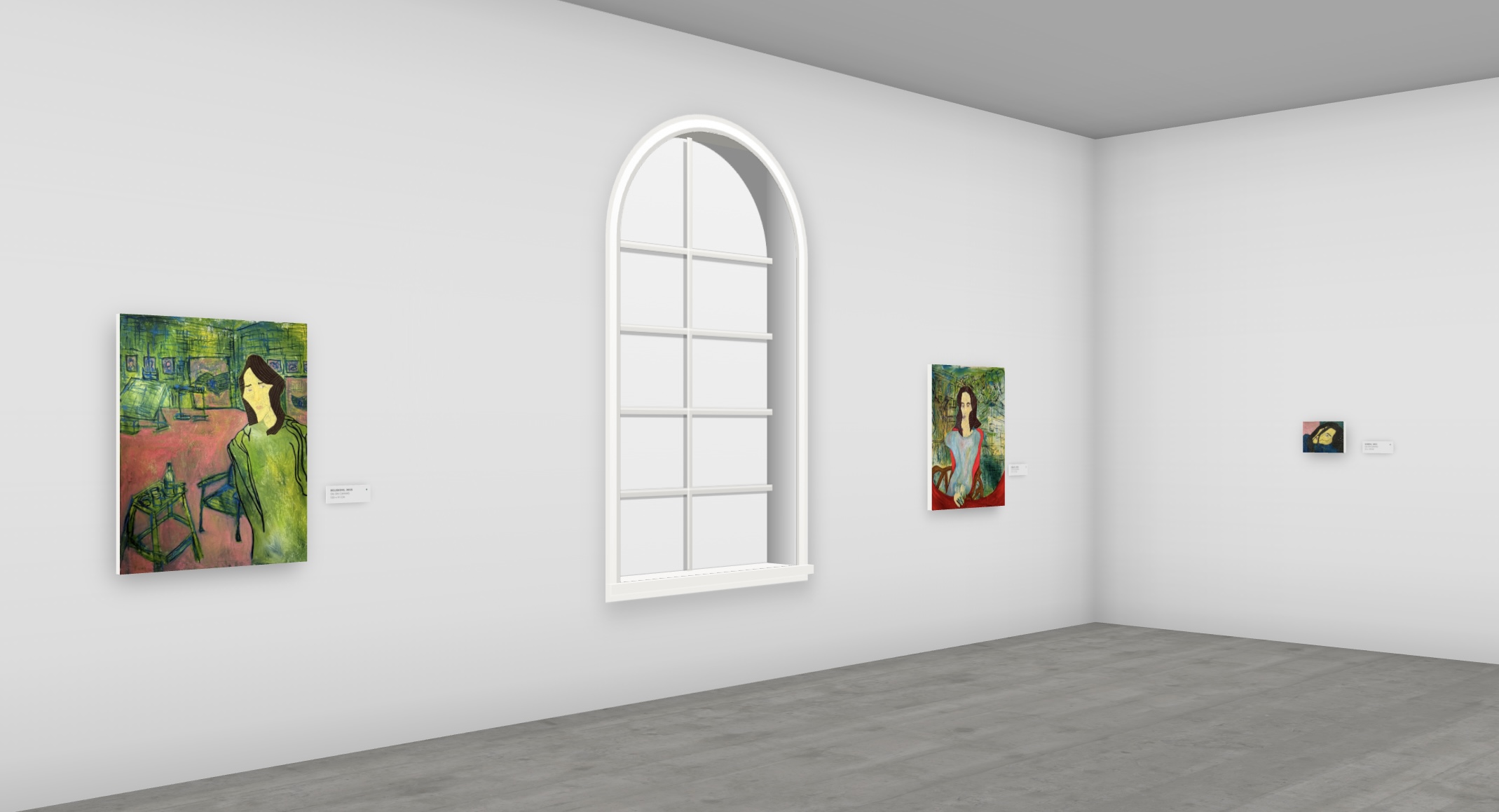 Cyclorama installation view: paintings either side of an arched window