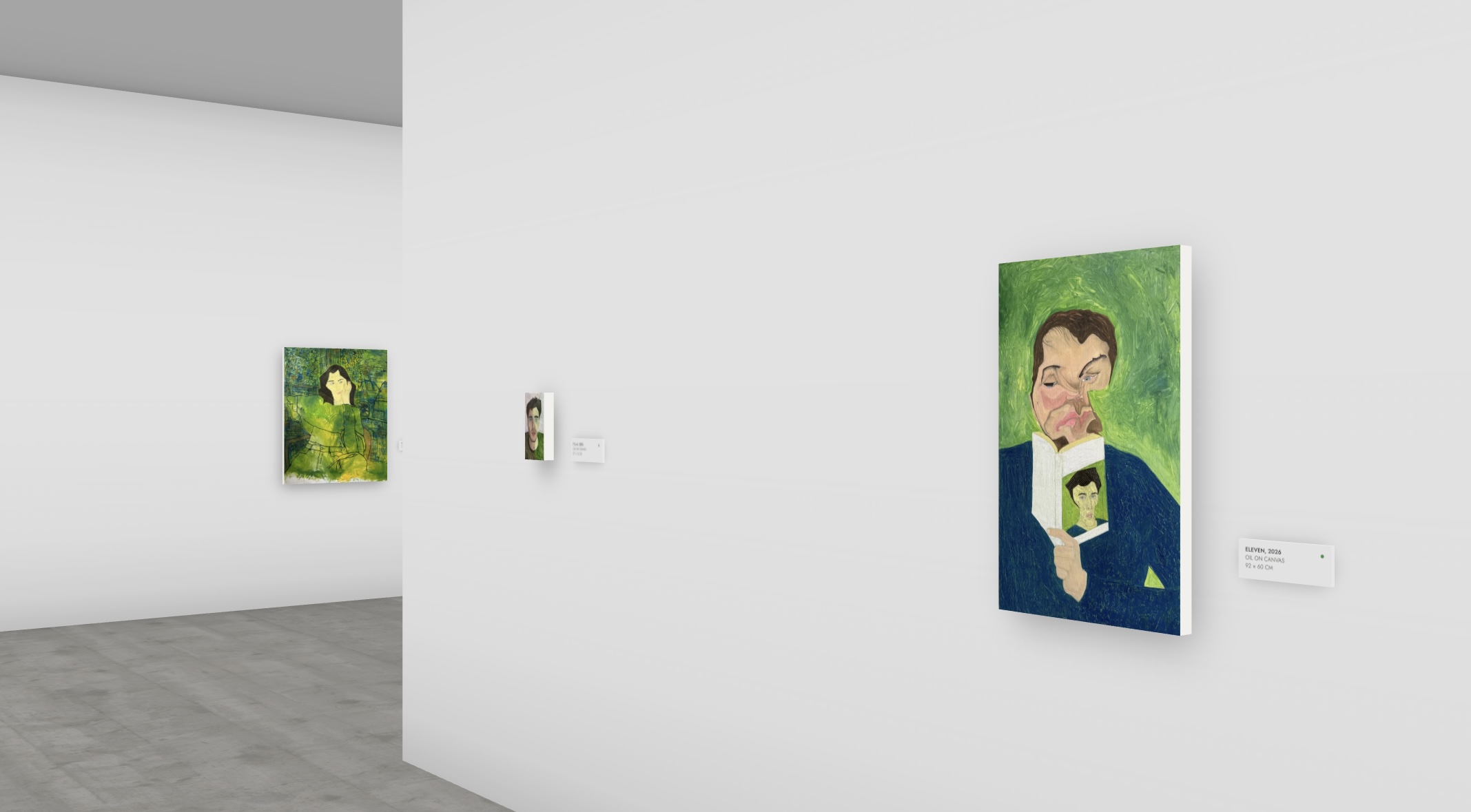 Cyclorama installation view: Eleven, 2026, oil on canvas, hung on the right wall